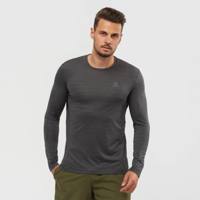 Camiseta Salomon Outline Long Sleeve Hombre Negros | MX TVOX390